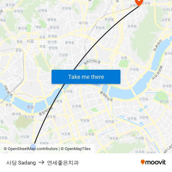 사당 Sadang to 연세좋은치과 map