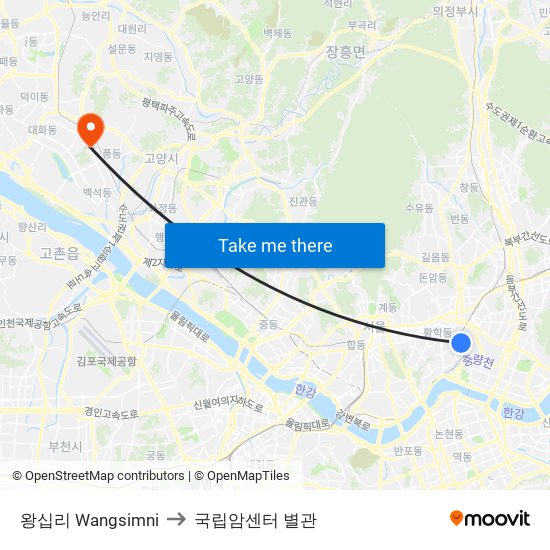 왕십리 Wangsimni to 국립암센터 별관 map