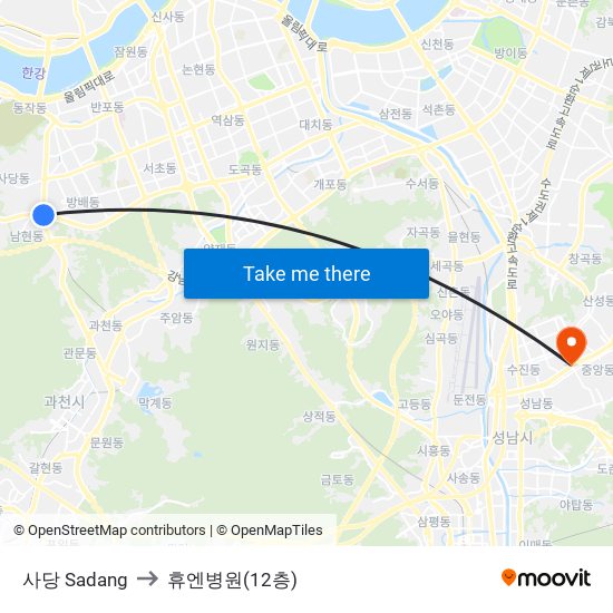 사당 Sadang to 휴엔병원(12층) map