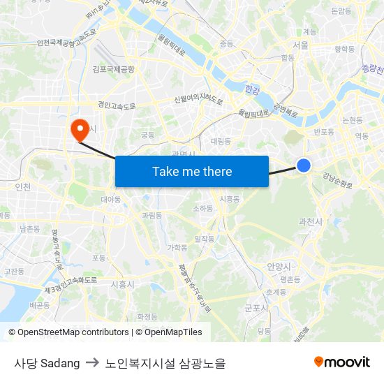 사당 Sadang to 노인복지시설 삼광노을 map