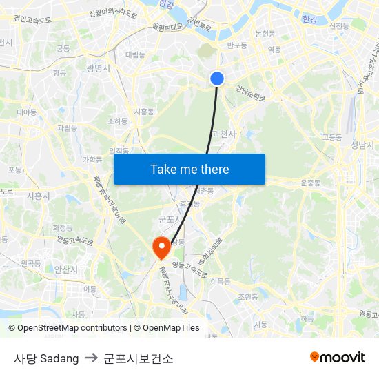 사당 Sadang to 군포시보건소 map