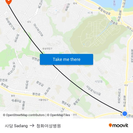 사당 Sadang to 청화여성병원 map