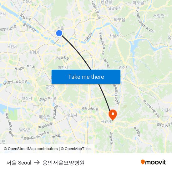 서울 Seoul to 용인서울요양병원 map