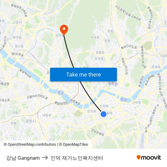 강남 Gangnam to 인덕 재가노인복지센터 map