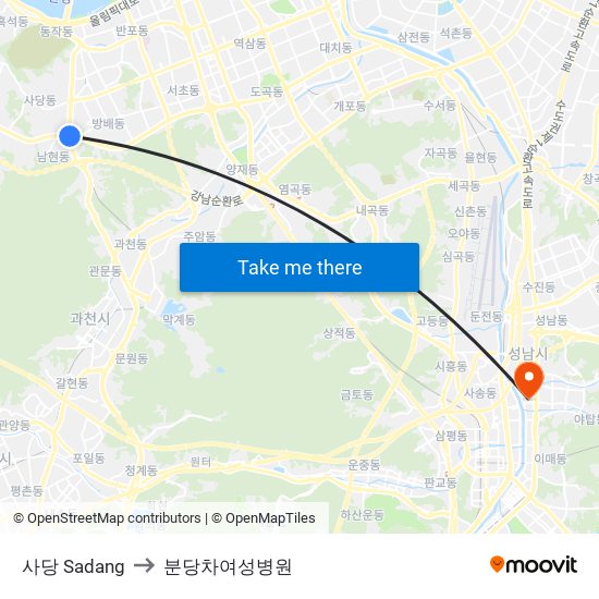 사당 Sadang to 분당차여성병원 map