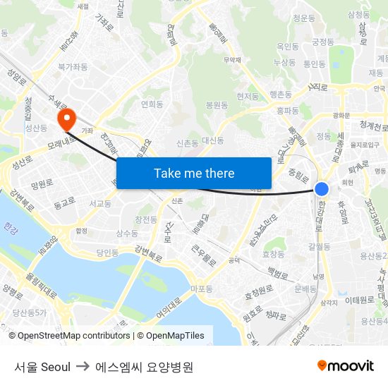 서울 Seoul to 에스엠씨 요양병원 map