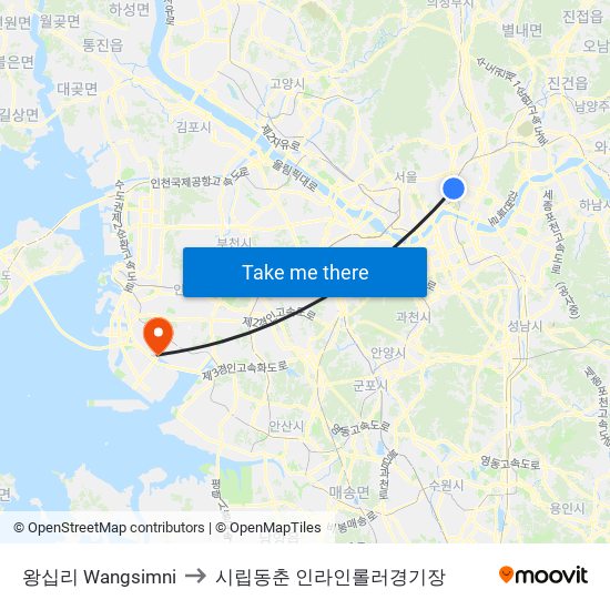 왕십리 Wangsimni to 시립동춘 인라인롤러경기장 map