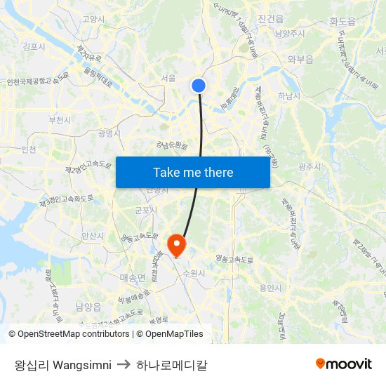 왕십리 Wangsimni to 하나로메디칼 map