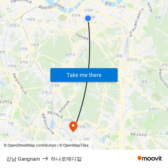강남 Gangnam to 하나로메디칼 map