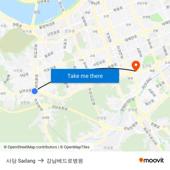 사당 Sadang to 강남베드로병원 map