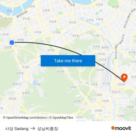 사당 Sadang to 성남씨름장 map