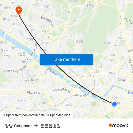 강남 Gangnam to 든든한병원 map