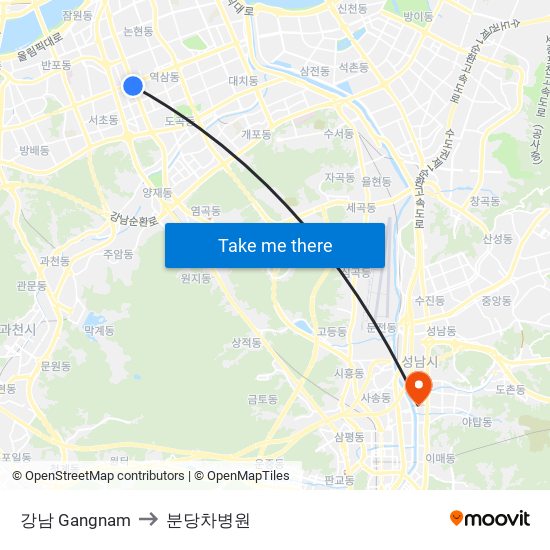 강남 Gangnam to 분당차병원 map