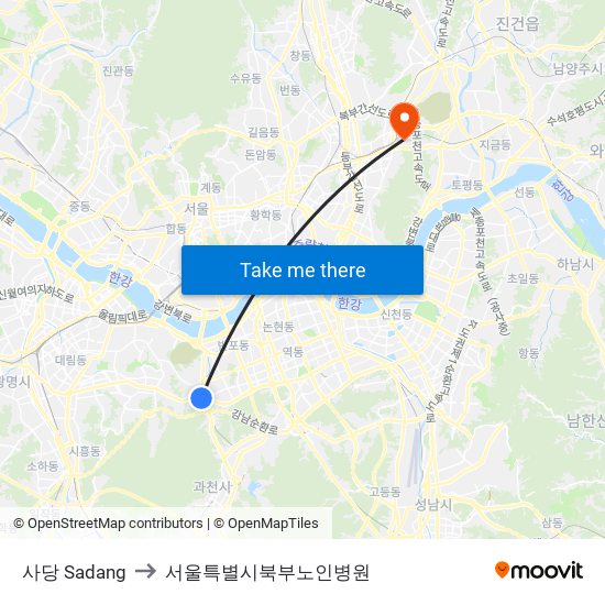 사당 Sadang to 서울특별시북부노인병원 map