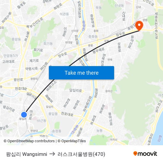 왕십리 Wangsimni to 러스크서울병원(470) map