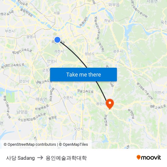 사당 Sadang to 용인예술과학대학 map