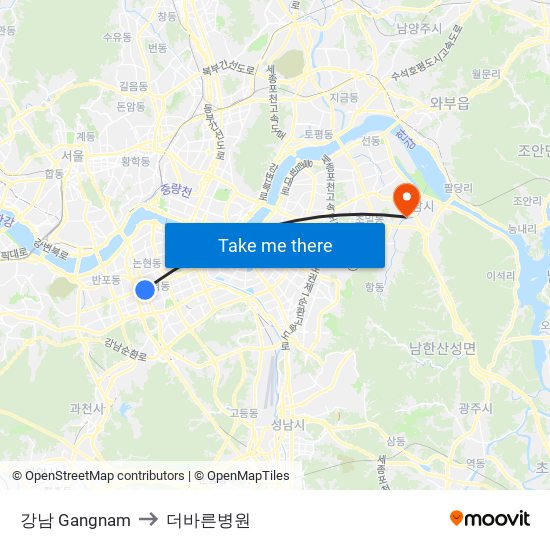 강남 Gangnam to 더바른병원 map