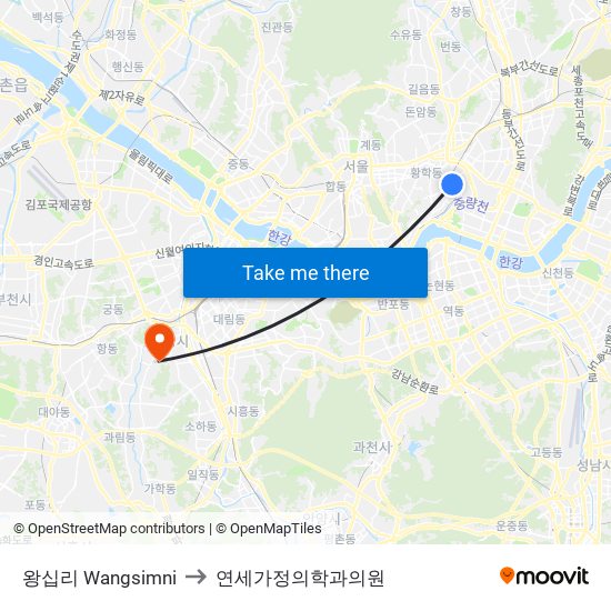 왕십리 Wangsimni to 연세가정의학과의원 map