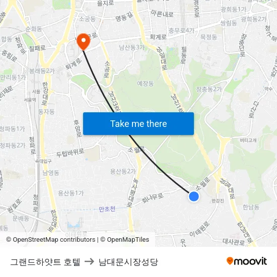 그랜드하얏트 호텔 to 남대문시장성당 map