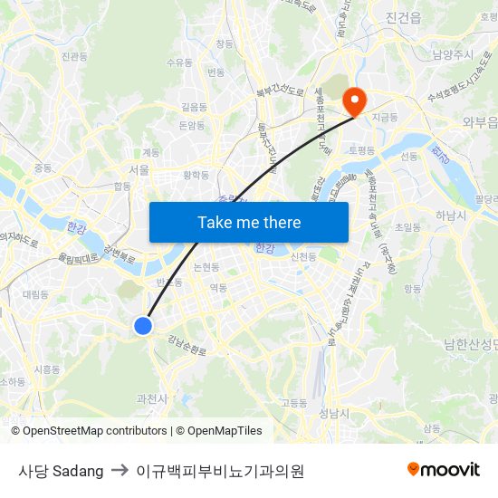 사당 Sadang to 이규백피부비뇨기과의원 map