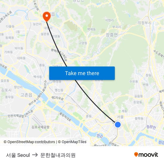 서울 Seoul to 문한철내과의원 map