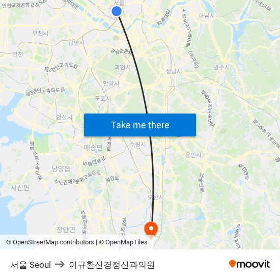 서울 Seoul to 이규환신경정신과의원 map