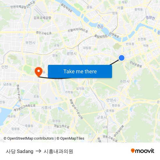 사당 Sadang to 시흥내과의원 map