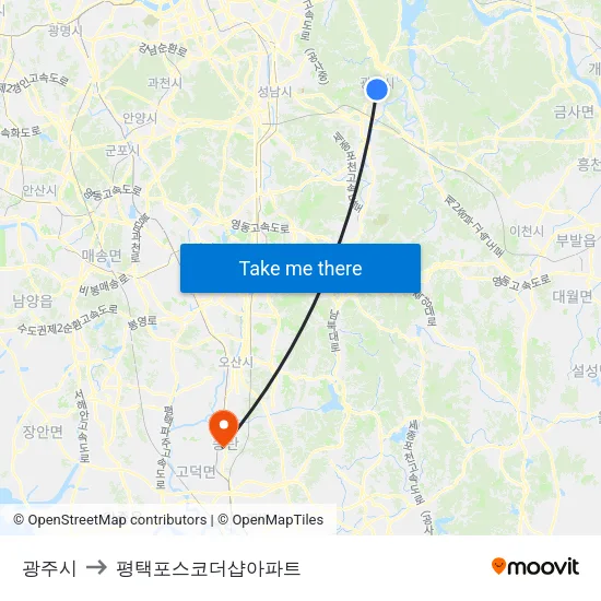 광주시 to 평택포스코더샵아파트 map