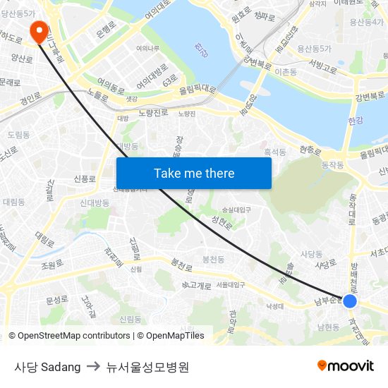 사당 Sadang to 뉴서울성모병원 map