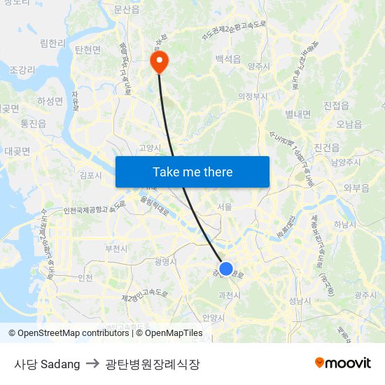 사당 Sadang to 광탄병원장례식장 map