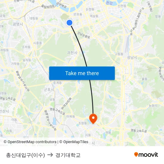 총신대입구(이수) to 경기대학교 map