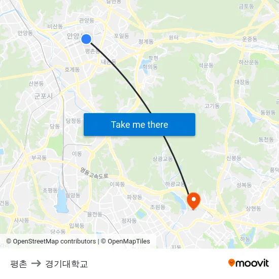 평촌 to 경기대학교 map