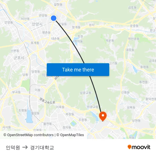 인덕원 to 경기대학교 map