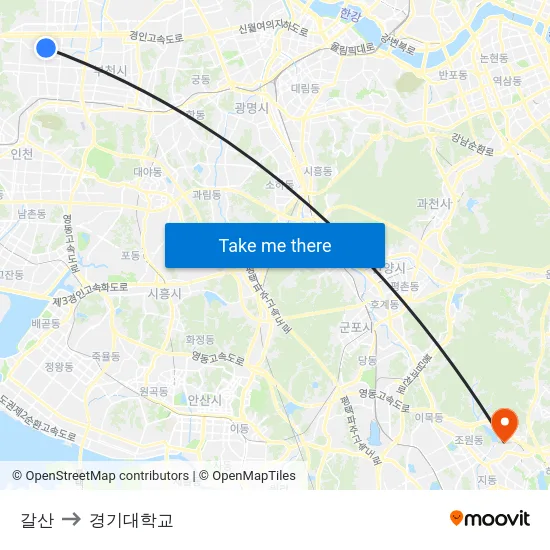 갈산 to 경기대학교 map