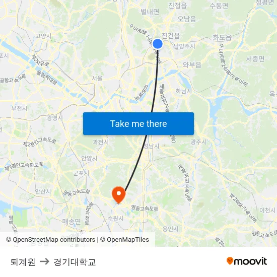 퇴계원 to 경기대학교 map