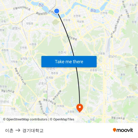 이촌 to 경기대학교 map