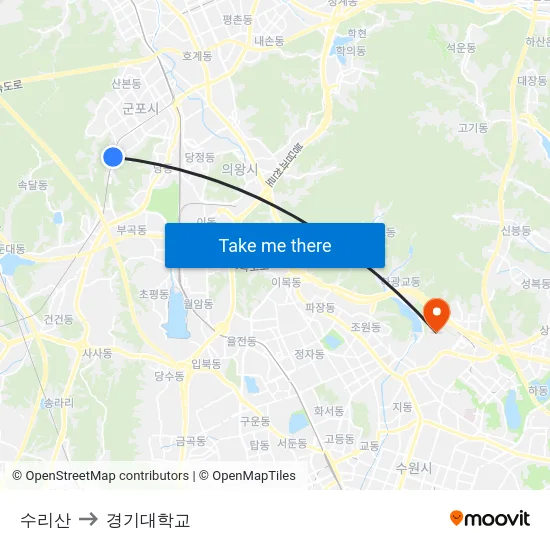 수리산 to 경기대학교 map