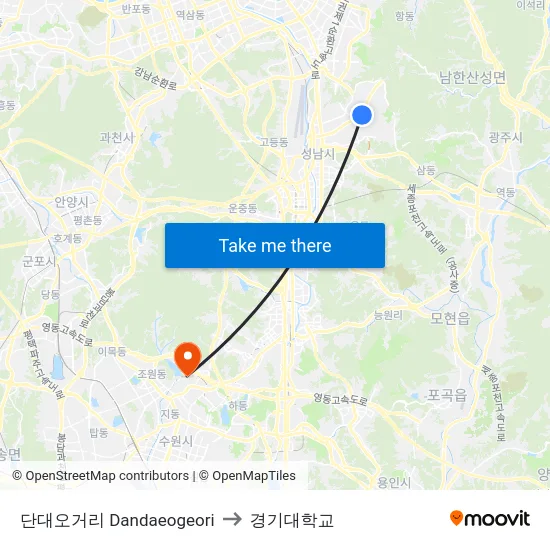 단대오거리 Dandaeogeori to 경기대학교 map