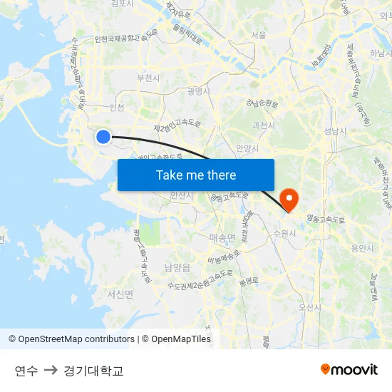 연수 to 경기대학교 map