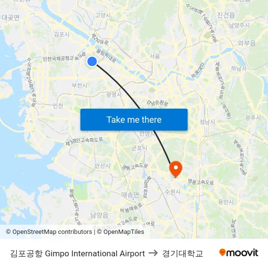 김포공항 Gimpo International Airport to 경기대학교 map