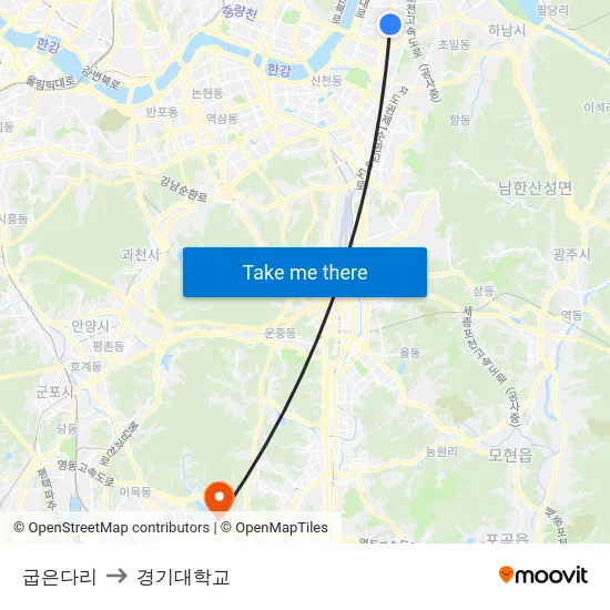 굽은다리 to 경기대학교 map
