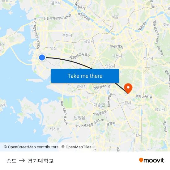 송도 to 경기대학교 map