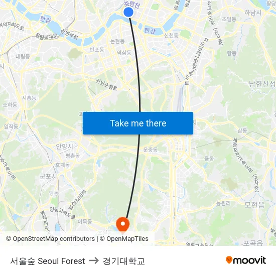 서울숲 Seoul Forest to 경기대학교 map