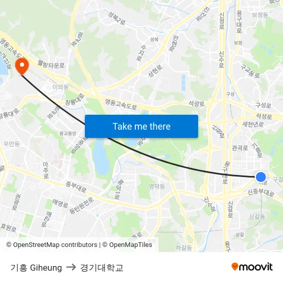 기흥 Giheung to 경기대학교 map
