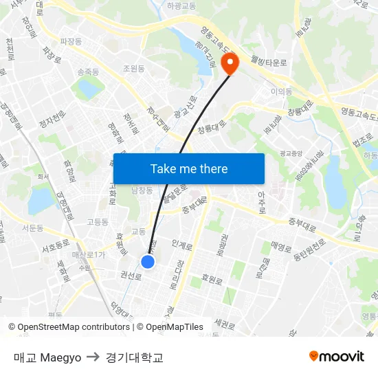 매교 Maegyo to 경기대학교 map