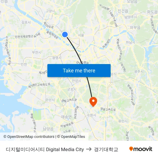 디지털미디어시티 Digital Media City to 경기대학교 map