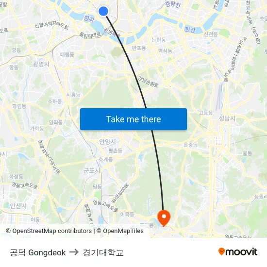 공덕 Gongdeok to 경기대학교 map