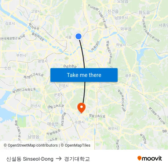 신설동 Sinseol-Dong to 경기대학교 map