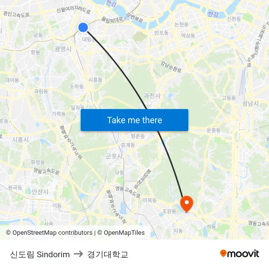 신도림 Sindorim to 경기대학교 map