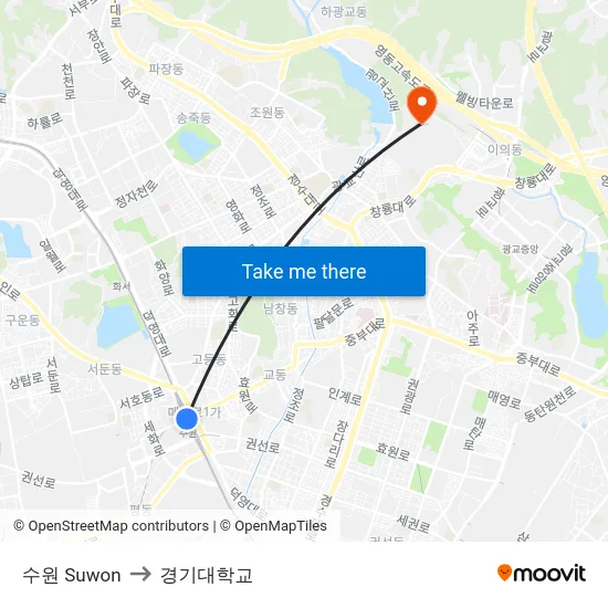 수원 Suwon to 경기대학교 map